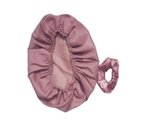 Pink satin bonnet and matching scrunchie